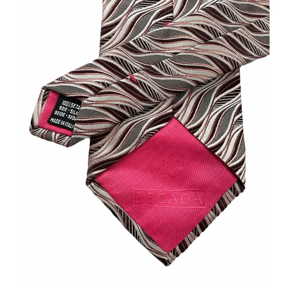 Escada Men's 100% Silk‎ Silver/Pink/Brown 3D Geometric Abstract Tie Italy 3.75